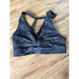 ZYIA Active Black Camo Strappy Back Sports Bra – Women's Athletic Workout Bra M